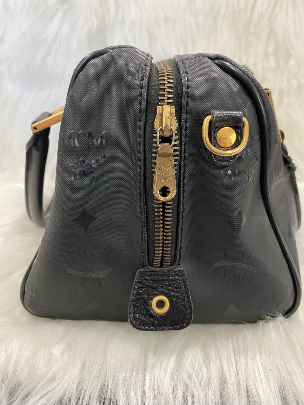 MCM Black Visetos Boston with Gold Hardware - Picture 6 of 12
